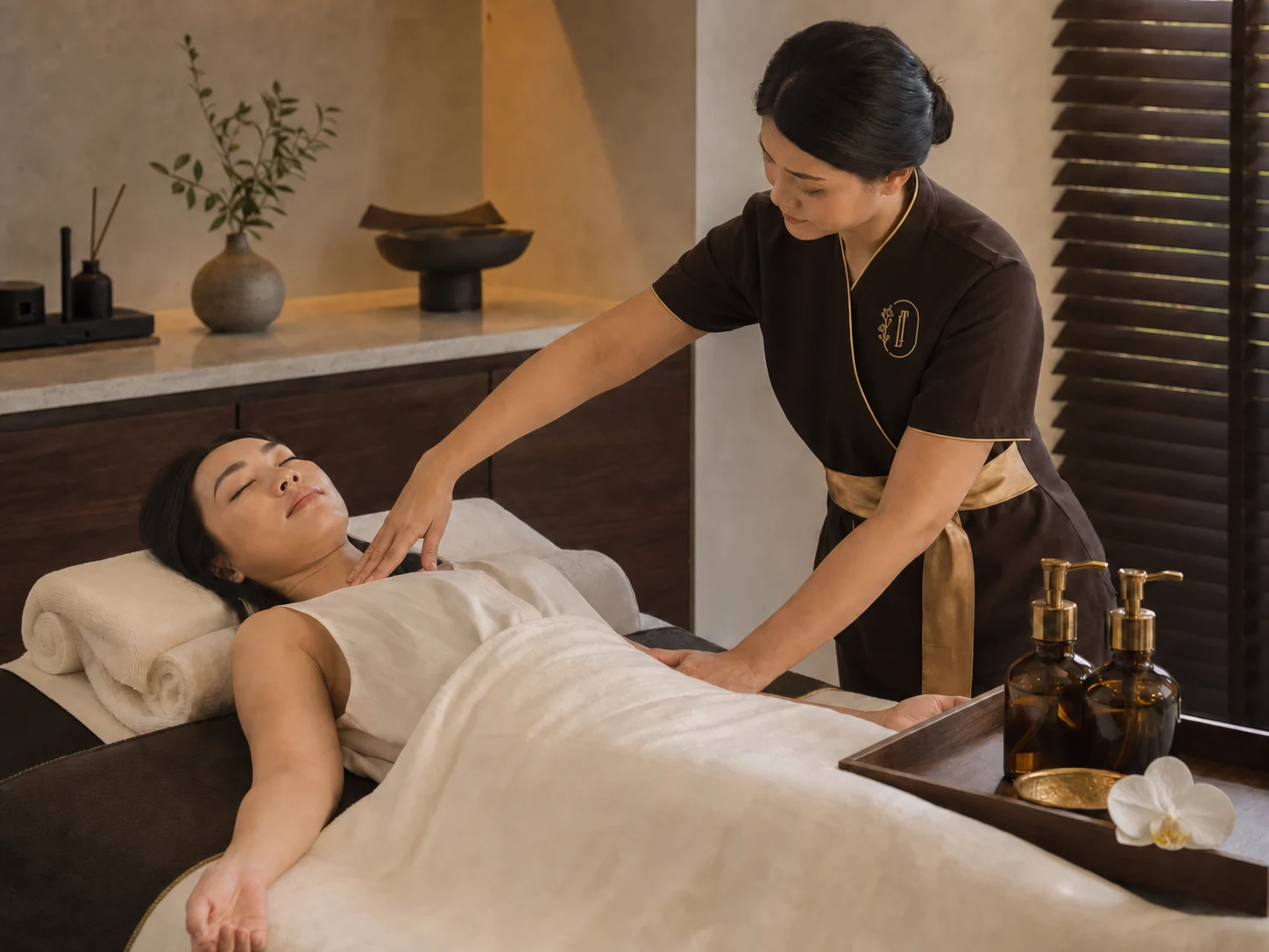 Aromatherapy oil massage performed with a selected diluted fragrance in Bangkok