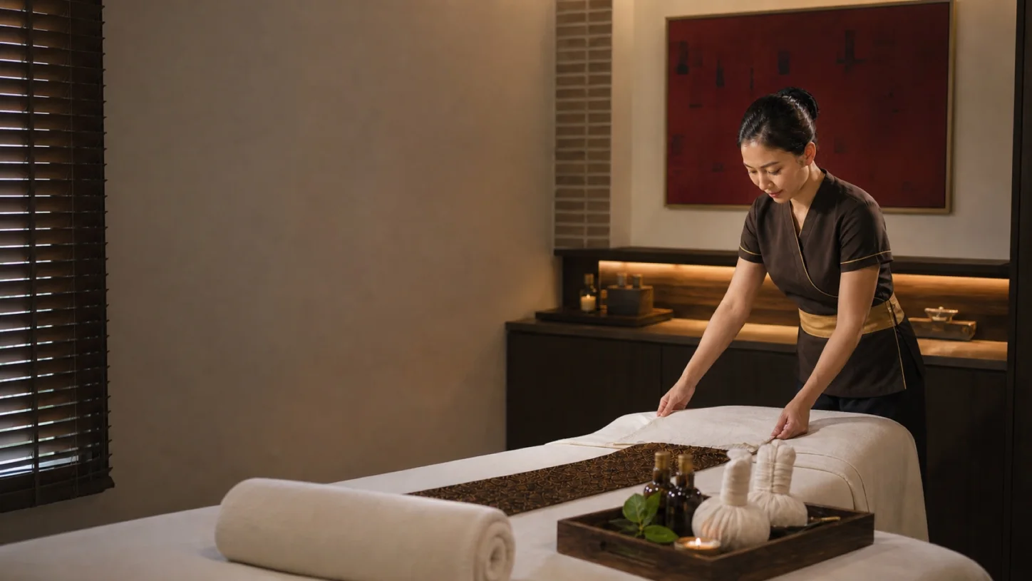 Guest choosing a current Loft Thai spa treatment in Bangkok after consultation