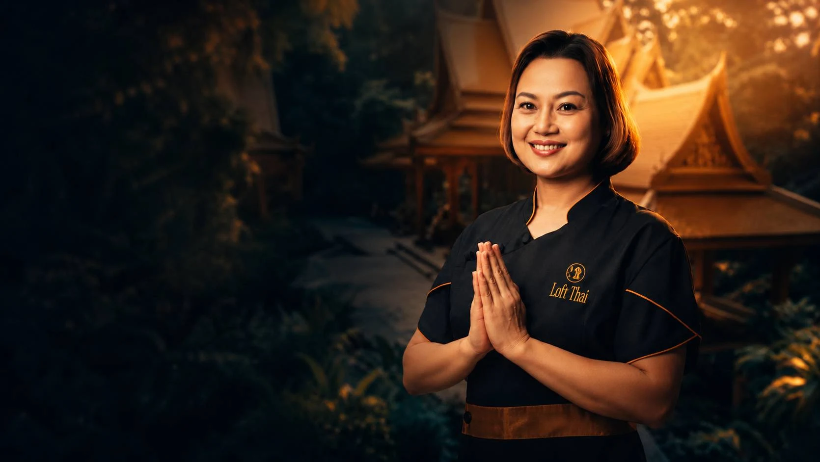 Khun Pie welcoming a guest to a private signature massage experience at Loft Thai Spa in Bangkok