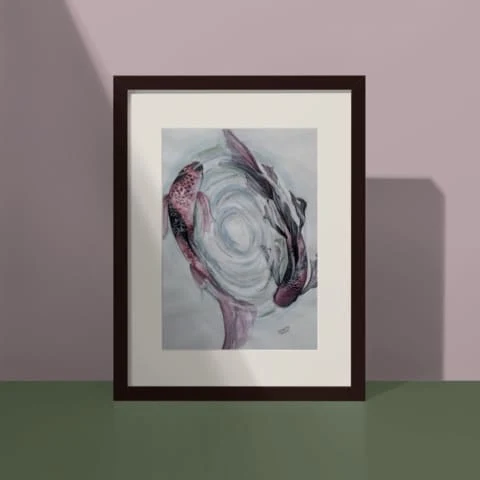 Framed abstract organic study in grey, blue and pink from the Tapanee Bautang archive
