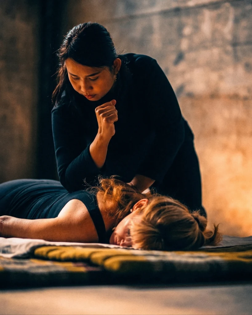 Thai Warrior pressure technique adjusted to the guest and body position