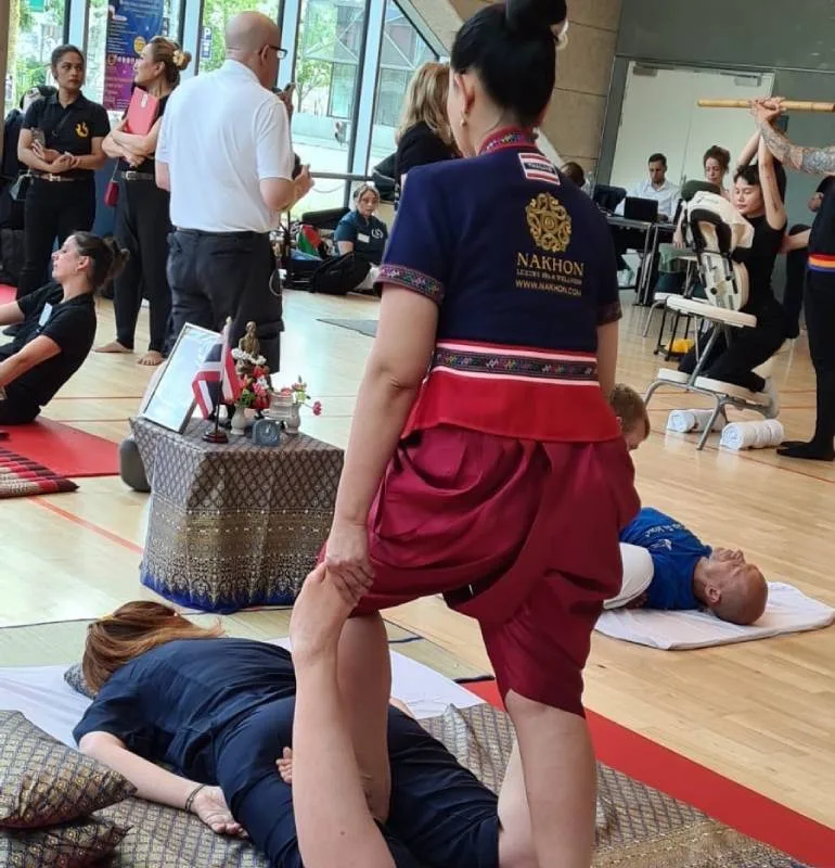 Varinraya Ketngam representing the Loft Thai and Nakhon team at an international massage championship