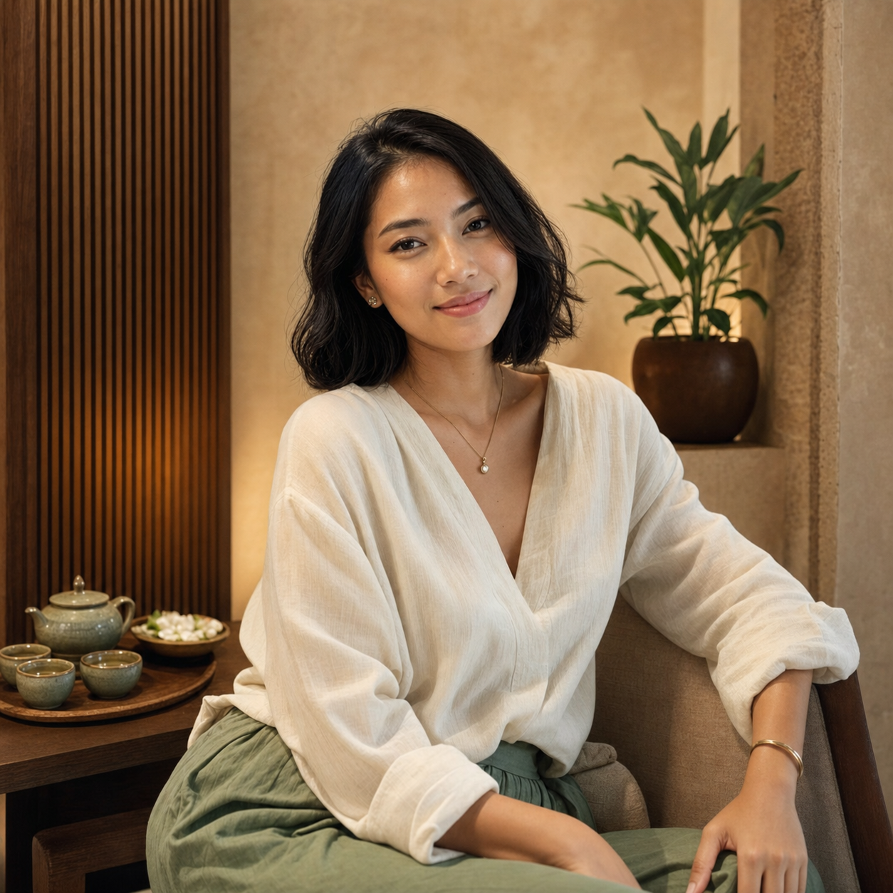 Illustrative guest portrait accompanying the Loft Thai story of Grape Pooyanon