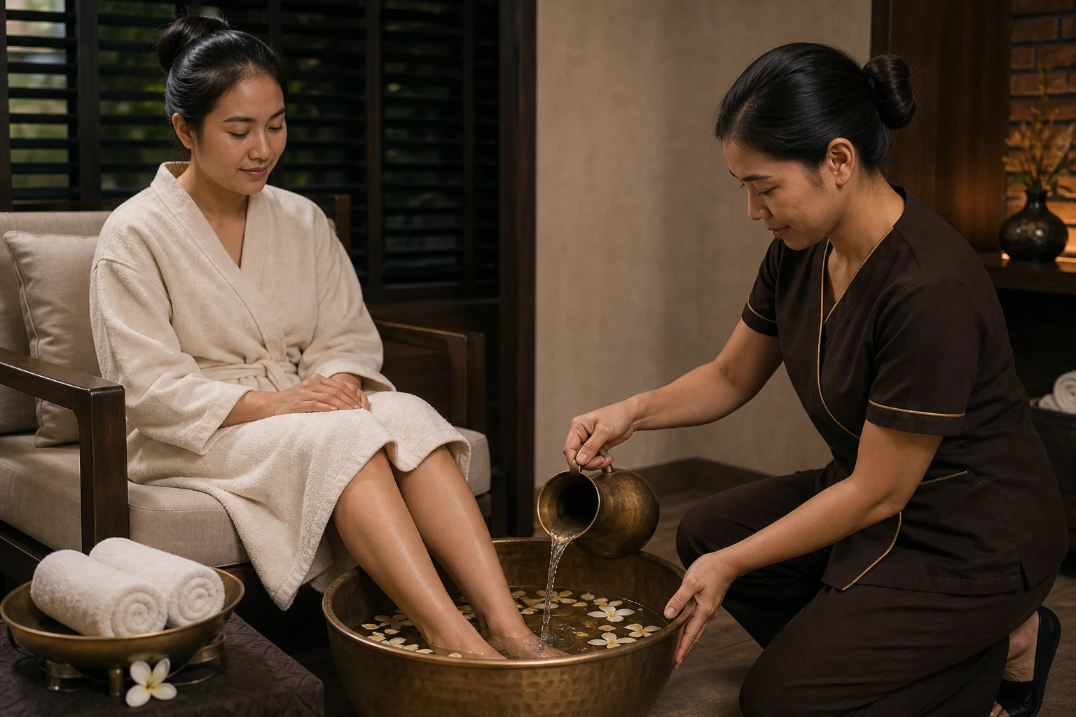 The first published stage of the package shown with accurate spa technique for the Hot Stone Massage service at a Loft Thai-inspired Bangkok spa